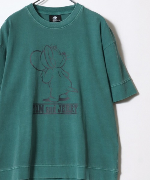 Tom&Jerry(トムアンドジェリー)の「Tom&Jerry/トムとジェリー ヴィンテージライク フロント バックプリント スウェット半袖Tシャツ レディース メンズ(Tシャツ/カットソー・レディース・グレイッシュベージュ/スミクロ/ブルーグリーン・LL/M/L)」の1枚目の写真
