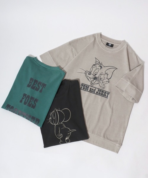 Tom&Jerry(トムアンドジェリー)の「Tom&Jerry/トムとジェリー ヴィンテージライク フロント バックプリント スウェット半袖Tシャツ レディース メンズ(Tシャツ/カットソー・レディース・グレイッシュベージュ/スミクロ/ブルーグリーン・LL/M/L)」の19枚目の写真