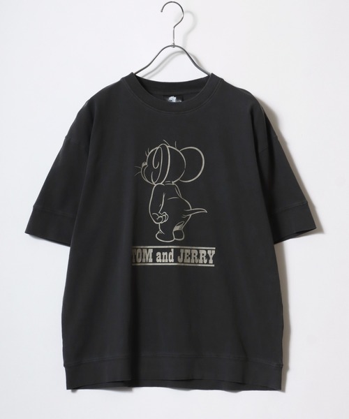 Tom&Jerry(トムアンドジェリー)の「Tom&Jerry/トムとジェリー ヴィンテージライク フロント バックプリント スウェット半袖Tシャツ レディース メンズ(Tシャツ/カットソー・レディース・グレイッシュベージュ/スミクロ/ブルーグリーン・LL/M/L)」の4枚目の写真