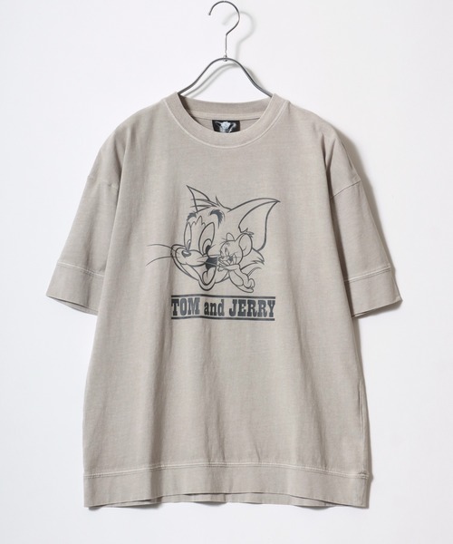 Tom&Jerry(トムアンドジェリー)の「Tom&Jerry/トムとジェリー ヴィンテージライク フロント バックプリント スウェット半袖Tシャツ レディース メンズ(Tシャツ/カットソー・レディース・グレイッシュベージュ/スミクロ/ブルーグリーン・LL/M/L)」の6枚目の写真
