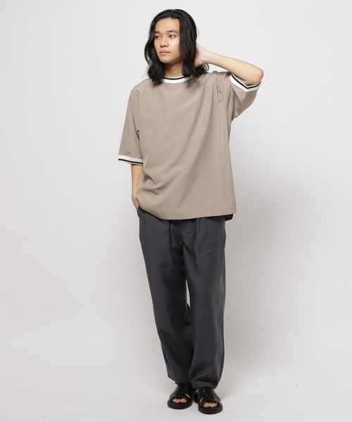 セール】ニットリブ付き布帛Tシャツ（Tシャツ/カットソー