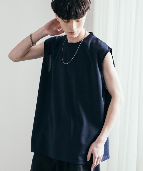 Rocky Monroe(ロッキーモンロー)の「接触冷感ポンチビッグシルエットノースリーブカットソー(タンクトップ・メンズ・ネイビー/チャコール/ホワイト/ブラック/グレー・M/L/XL)」の5枚目の写真