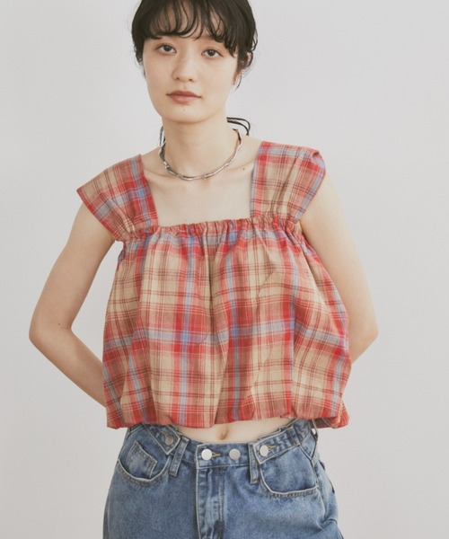 MERLOT（メルロー）の「チェックタンクビスチェ（タンクトップ・レディース・グリーン/レッド・FREE）」の15枚目の写真