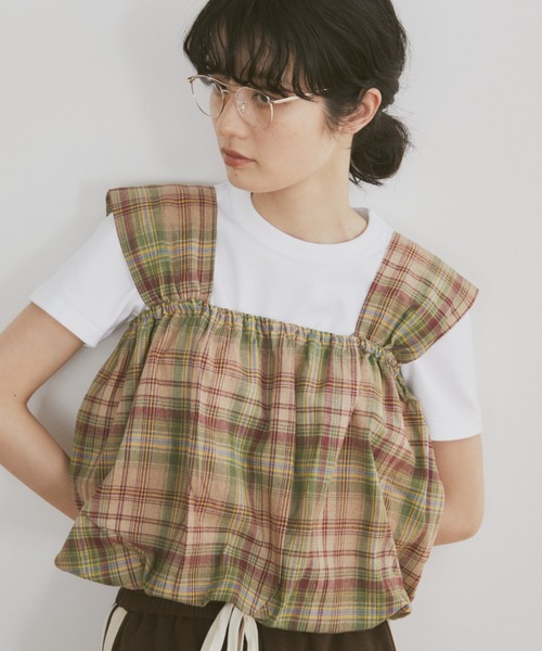 MERLOT（メルロー）の「チェックタンクビスチェ（タンクトップ・レディース・グリーン/レッド・FREE）」の7枚目の写真