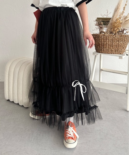 セール】リボンチュールティアードスカート（スカート）｜kutir