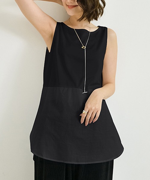 STYLEBLOCK（スタイルブロック）の「裾メッシュ切替ノースリーブトップス（Tシャツ/カットソー・レディース・ホワイト/グレー/ブラック・M/XL/L）」の2枚目の写真