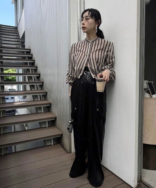 Ameri（アメリ）の「MEDI 2WAY SHEER STRIPE COMPACT SHIRT（シャツ