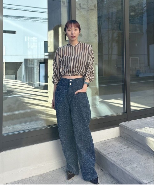 Ameri（アメリ）の「MEDI 2WAY SHEER STRIPE COMPACT SHIRT（シャツ