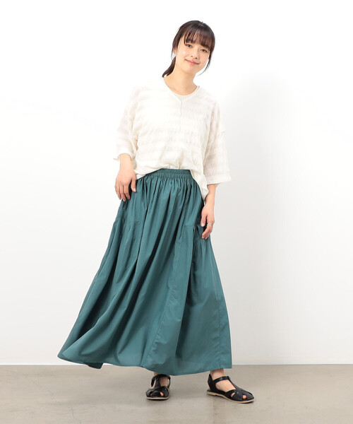 ONIGIRI（オニギリ）の「シアーボーダー　ＶネックＴシャツ（Tシャツ/カットソー・レディース・ターコイズブルー/イエロー/ネイビー/オフホワイト・FREE）」の15枚目の写真