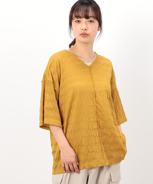 ONIGIRI（オニギリ）の「シアーボーダー　ＶネックＴシャツ（Tシャツ/カットソー・レディース・ターコイズブルー/イエロー/ネイビー/オフホワイト・FREE）」の20枚目の写真