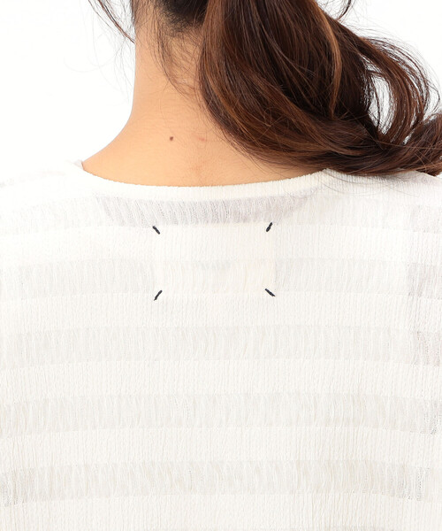 ONIGIRI（オニギリ）の「シアーボーダー　ＶネックＴシャツ（Tシャツ/カットソー・レディース・ターコイズブルー/イエロー/ネイビー/オフホワイト・FREE）」の8枚目の写真