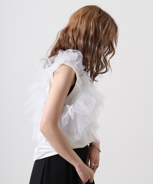 &soiree(アンドソワレ)の「&soiree 天竺チュールドッキングプルオーバー(Tシャツ/カットソー・レディース・ブラック/杢グレー/オフホワイト・F)」の19枚目の写真