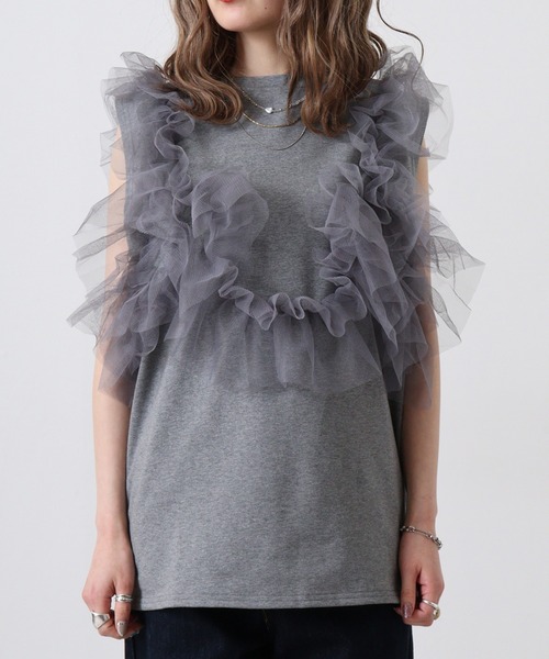 &soiree(アンドソワレ)の「&soiree 天竺チュールドッキングプルオーバー(Tシャツ/カットソー・レディース・ブラック/杢グレー/オフホワイト・F)」の17枚目の写真