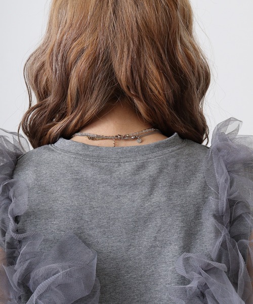 &soiree(アンドソワレ)の「&soiree 天竺チュールドッキングプルオーバー(Tシャツ/カットソー・レディース・ブラック/杢グレー/オフホワイト・F)」の10枚目の写真