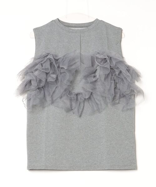 &soiree(アンドソワレ)の「&soiree 天竺チュールドッキングプルオーバー(Tシャツ/カットソー・レディース・ブラック/杢グレー/オフホワイト・F)」の5枚目の写真