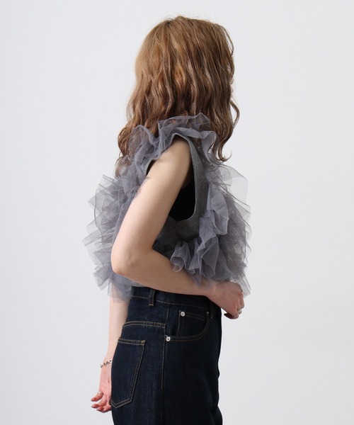 &soiree(アンドソワレ)の「&soiree 天竺チュールドッキングプルオーバー(Tシャツ/カットソー・レディース・ブラック/杢グレー/オフホワイト・F)」の13枚目の写真