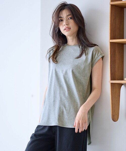 ANY(エニィ)の「【汗ジミ防止加工】シルケットスムースノースリーブプルオーバー(Tシャツ/カットソー・レディース・ブラック系/ピンク系/ライトグレー系/グレー系/ホワイト系・3/2)」の1枚目の写真