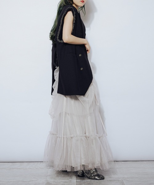 Ezick（エジック）の「Drape shirring チュールマルチスカート（スカート・レディース・ライトグレー系/ネイビー系/ブラック×グレー・FREE）」の20枚目の写真