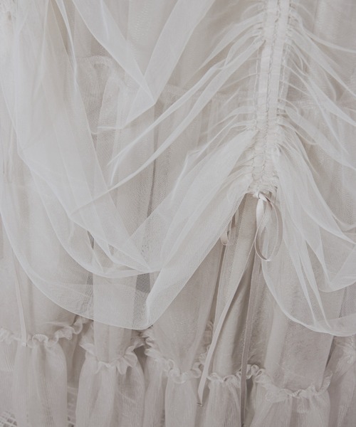 Ezick（エジック）の「Drape shirring チュールマルチスカート（スカート・レディース・ライトグレー系/ネイビー系/ブラック×グレー・FREE）」の13枚目の写真