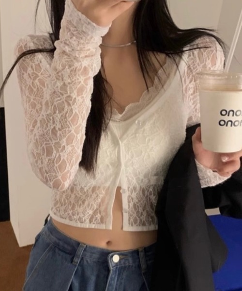 LADY LIKE(レディライク)の「ミニボタンストレッチシアーレースカーディガン(カーディガン/ボレロ・レディース・ブラック/ベージュ/ホワイト・M)」の13枚目の写真