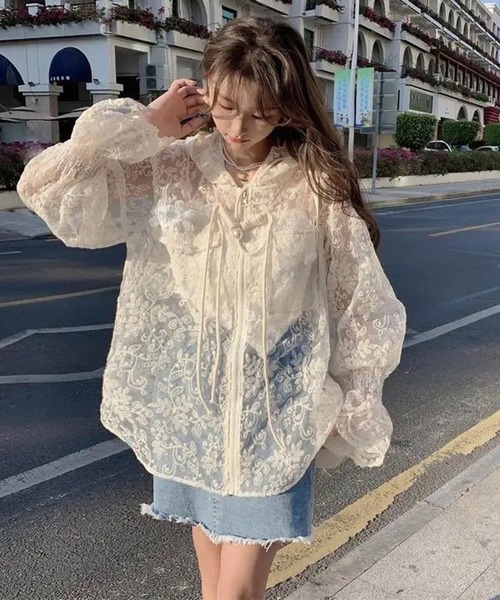 Port(ポート)の「【 antique andico / アンティーク アンディコ 】 総レース シアー デザイン ジップ パーカー #_(パーカー・レディース・ホワイト・FREE)」の1枚目の写真