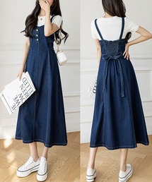 Dream garden（ドリームガーデン）の「脇クロスデニムキャミワンピース（ワンピース）」