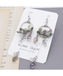 【mimi lapin】スモーキー&クリアフラワーとドロップビーズのロングピアス(MA)