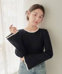 配色フレアースリーブニット