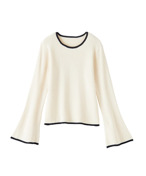 CHAN ME（チャンミ）の「配色フレアースリーブニット（ニット/セーター・レディース・ブラック/アイボリー/グレー/ブルー/アイボリー系/イエロー/ブラック系/ピンク・MEDIUM/LARGE/X-LARGE）」の15枚目の写真