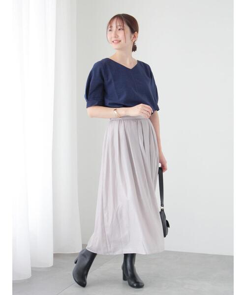 Te chichi TERRASSE(テチチテラス)の「ペーパー加工ギャザースカート(スカート・レディース・チャコールグレー/ブラウン/グレー・F)」の5枚目の写真