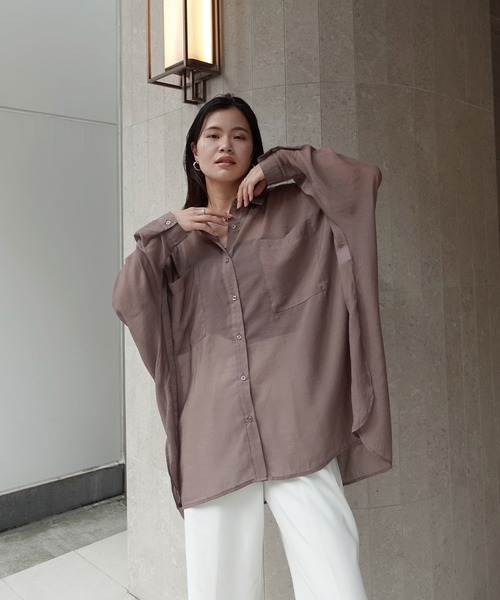 CORNERS(コーナーズ)の「シアードルマンシャツ(シャツ/ブラウス・レディース・オフホワイト/グレー/ブラック/グレイッシュベージュ/ブラウン・M)」の18枚目の写真