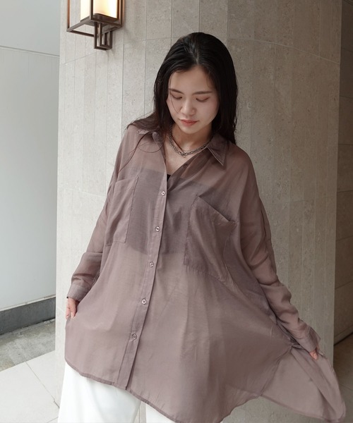 イエナ／シアー素材バンドカラー×ドルマンシャツブラウス ベージュ IENA（イエナ）の「シアーバンドカラーシャツ（シャツ/ブラウス