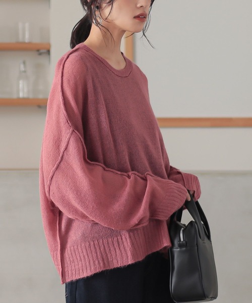 n'OrLABEL（ノアールレーベル）の「『モヘヤタッチシアーニット』（ニット/セーター・レディース・ライトグリーン/ピンク/ネイビー/アイボリー・FREE）」の4枚目の写真