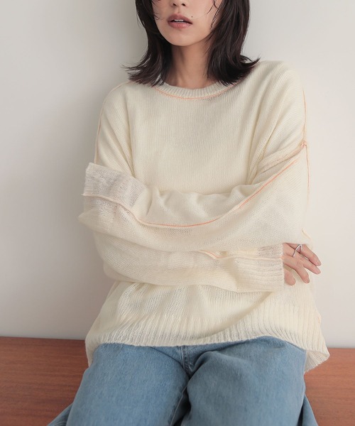 n'OrLABEL（ノアールレーベル）の「『モヘヤタッチシアーニット』（ニット/セーター・レディース・ライトグリーン/ピンク/ネイビー/アイボリー・FREE）」の15枚目の写真