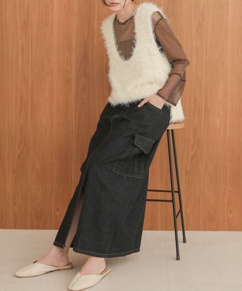 Bab（バブ）の「サイドポケットデニムスカート（デニムスカート・レディース・インディゴブルー/ブルー/ブラック・M）」の2枚目の写真