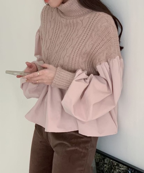 ケーブル編みシャツドッキングニット(ニット/セーター)|Nyu(ニュウ) ケーブル編みシャツドッキングニット(ニット/セーター)|Nyu(ニュウ)