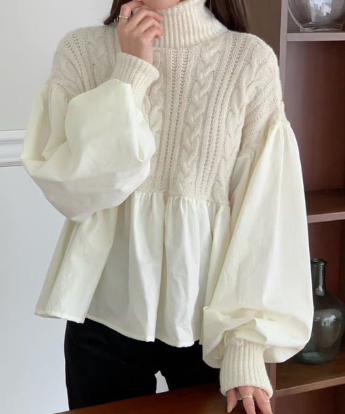 ケーブル編みシャツドッキングニット(ニット/セーター)|Nyu(ニュウ) ケーブル編みシャツドッキングニット(ニット/セーター)|Nyu(ニュウ)