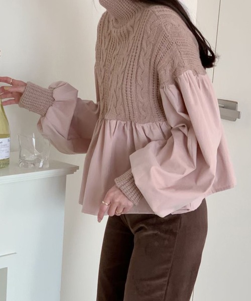 ケーブル編みシャツドッキングニット(ニット/セーター)|Nyu(ニュウ) ケーブル編みシャツドッキングニット(ニット/セーター)|Nyu(ニュウ)