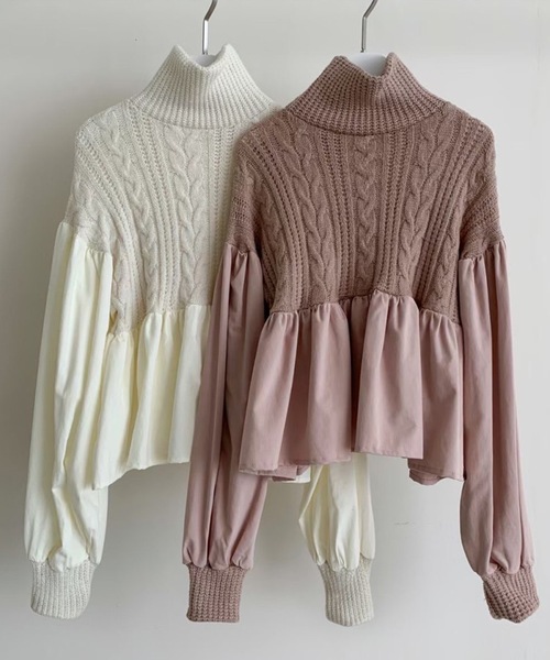 ケーブル編みシャツドッキングニット(ニット/セーター)|Nyu(ニュウ) ケーブル編みシャツドッキングニット(ニット/セーター)|Nyu(ニュウ)