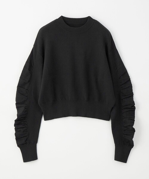 EMMEL REFINES（エメルリファインズ）の「＜EMMEL REFINES＞EM スウェットライク ソデギャザー ニットプルオーバー（ニット/セーター・レディース・ブラック/ナチュラル/ダークグレー・FREE）」の2枚目の写真