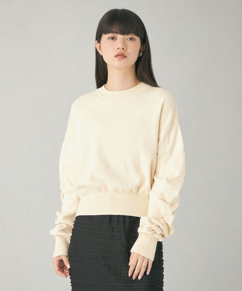 EMMEL REFINES（エメルリファインズ）の「＜EMMEL REFINES＞EM スウェットライク ソデギャザー ニットプルオーバー（ニット/セーター・レディース・ブラック/ナチュラル/ダークグレー・FREE）」の10枚目の写真