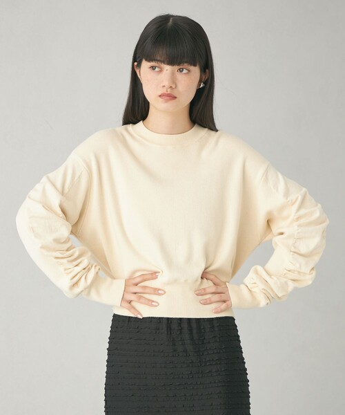 EMMEL REFINES（エメルリファインズ）の「＜EMMEL REFINES＞EM スウェットライク ソデギャザー ニットプルオーバー（ニット/セーター・レディース・ブラック/ナチュラル/ダークグレー・FREE）」の11枚目の写真