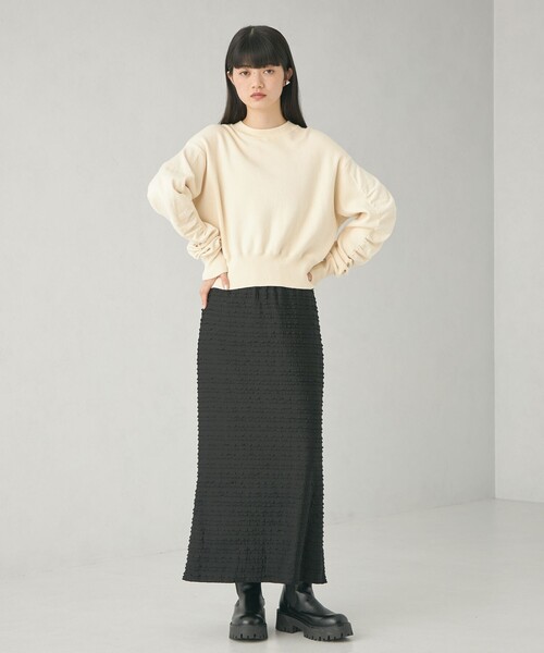 EMMEL REFINES（エメルリファインズ）の「＜EMMEL REFINES＞EM スウェットライク ソデギャザー ニットプルオーバー（ニット/セーター・レディース・ブラック/ナチュラル/ダークグレー・FREE）」の13枚目の写真