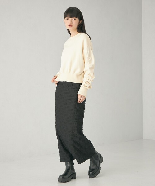 EMMEL REFINES（エメルリファインズ）の「＜EMMEL REFINES＞EM スウェットライク ソデギャザー ニットプルオーバー（ニット/セーター・レディース・ブラック/ナチュラル/ダークグレー・FREE）」の14枚目の写真