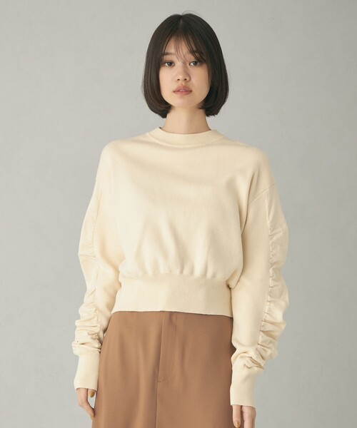 EMMEL REFINES（エメルリファインズ）の「＜EMMEL REFINES＞EM スウェットライク ソデギャザー ニットプルオーバー（ニット/セーター・レディース・ブラック/ナチュラル/ダークグレー・FREE）」の18枚目の写真