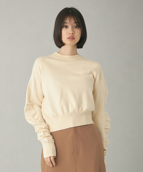 EMMEL REFINES（エメルリファインズ）の「＜EMMEL REFINES＞EM スウェットライク ソデギャザー ニットプルオーバー（ニット/セーター・レディース・ブラック/ナチュラル/ダークグレー・FREE）」の19枚目の写真