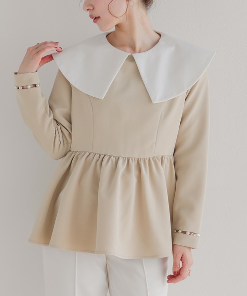 Fit more(フィットモア)の「ビッグカラーはしごパールスリーブトップス(その他トップス・レディース・ホワイト/ブラック/ブルーグレー/ベージュ・FREE)」の22枚目の写真