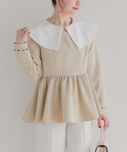 完売品⭐︎試着のみ⭐︎タグ付き⭐︎ ビッグカラーはしごパールスリーブトップス セール】ビッグカラーはしごパールスリーブトップス（その他トップス