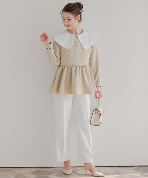 fitmore♡ビッグカラーはしごパールスリーブトップス セール】ビッグカラーはしごパールスリーブトップス（その他トップス