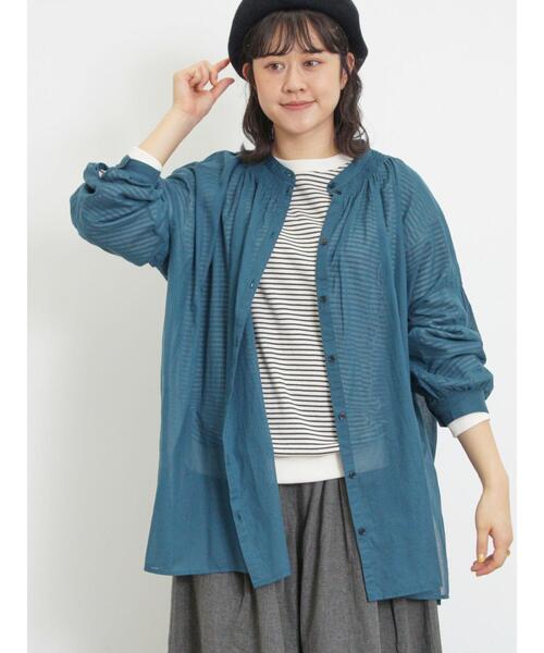 Samansa Mos2(サマンサ モスモス)の「襟ぐりシャーリングチュニック(シャツ/ブラウス・レディース・マスタード/レッド/ブルー/チャコールグレー/キナリ・F)」の4枚目の写真